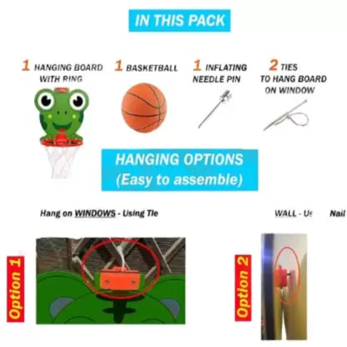 Sarvda Frog Basketball Portable Set with Hanging Board Ball net