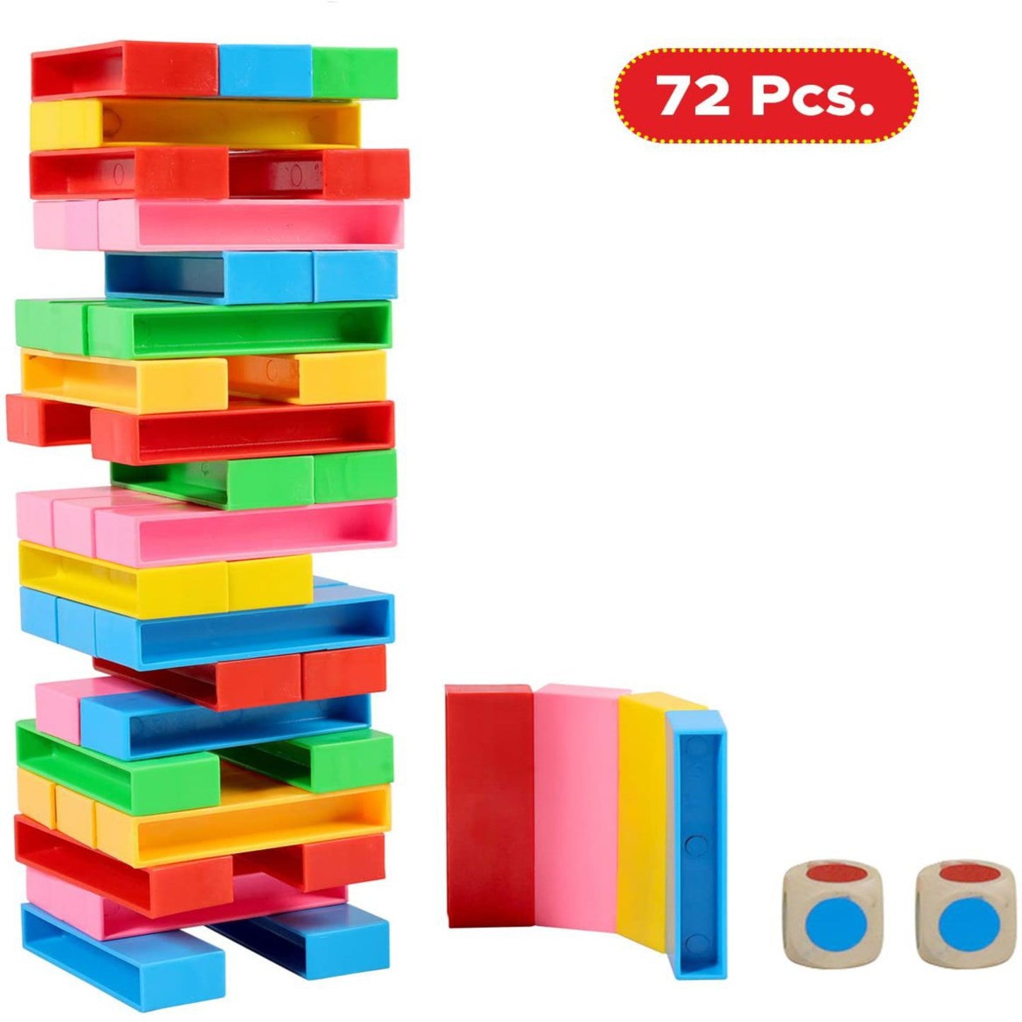 2 in 1 dominos & Jenga Set With 72 Plastic pcs and 1 Wooden Dice