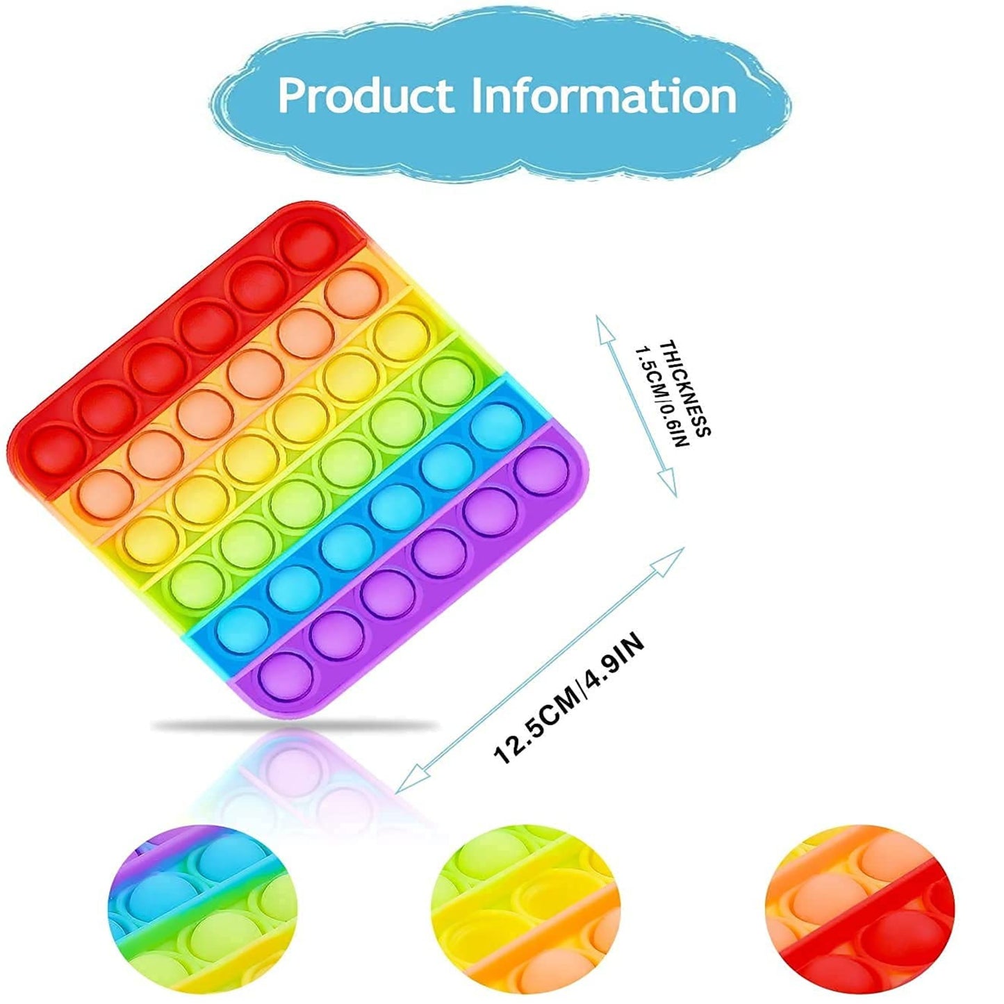 Min Qty:6 | Multicolor Square Silicone Pop It Fidget Toy